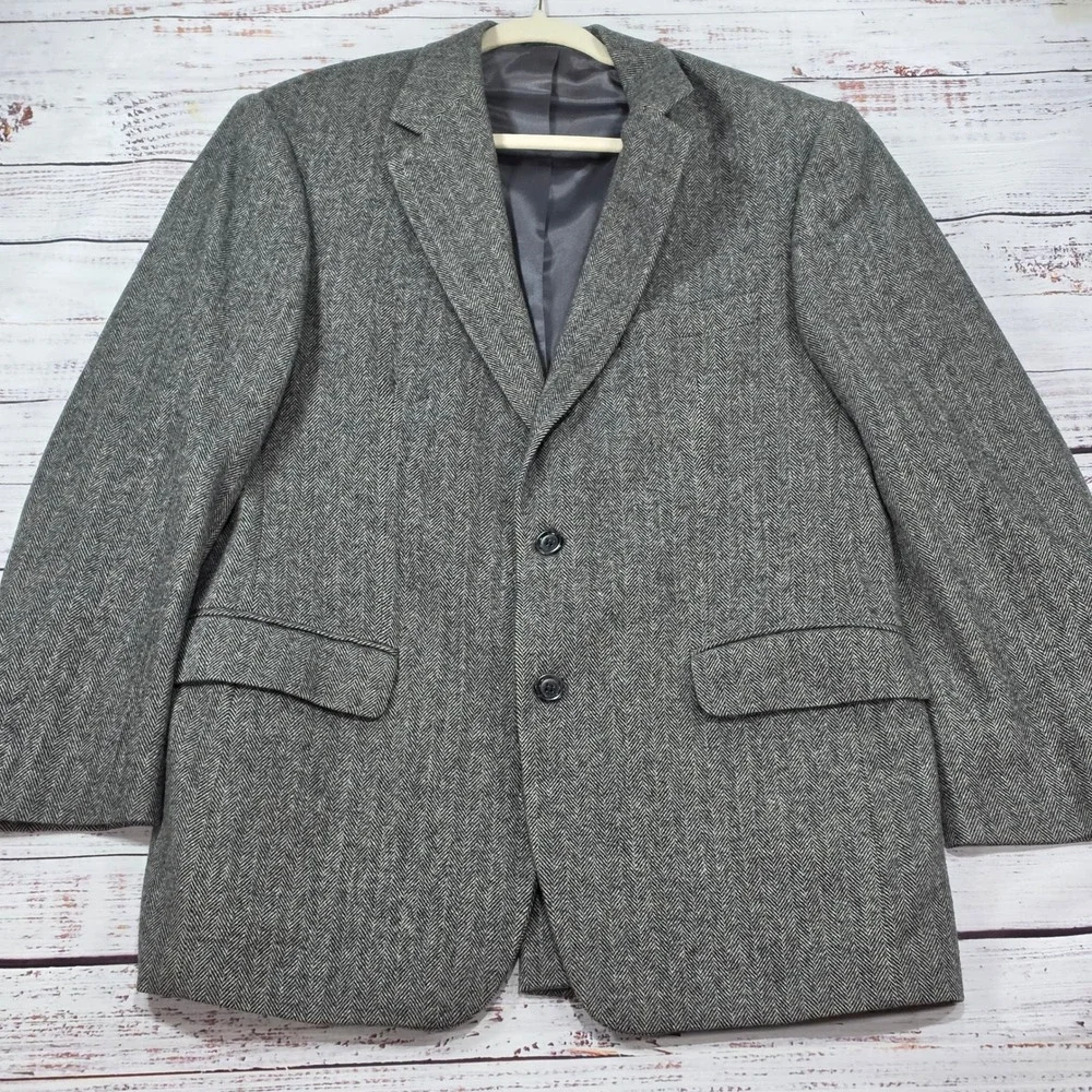 Chereskin Sport Coat Mens 42R Grey Excellent Herringbone Camel Hair Blend Blazer
